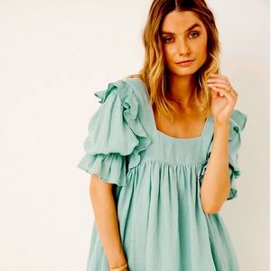 Spell Mae Linen Gown (short) Seafoam - L